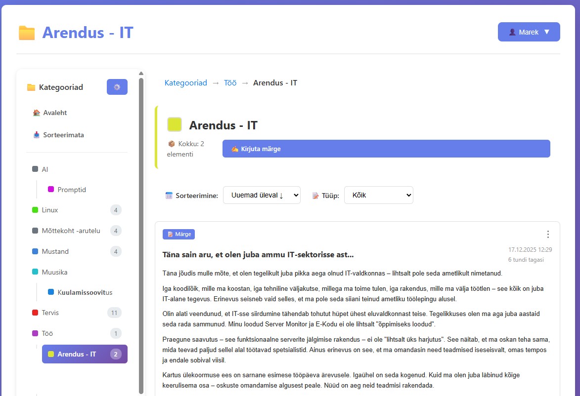E-Kodu dashboard – personal knowledge system